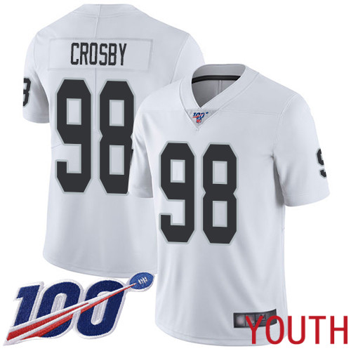 Oakland Raiders Limited White Youth Maxx Crosby Road Jersey NFL Football #98 100th Season Vapor Jersey->nfl t-shirts->Sports Accessory